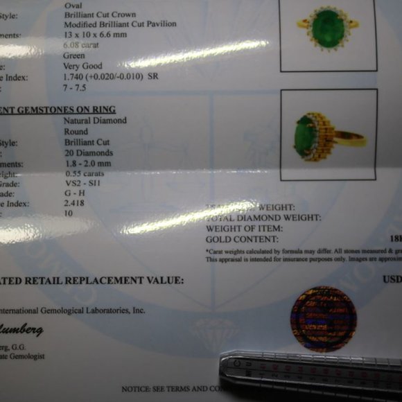 Certified Tsavorite 6.08ct Diamonds 22K Gold Ring - Picture 8 of 10